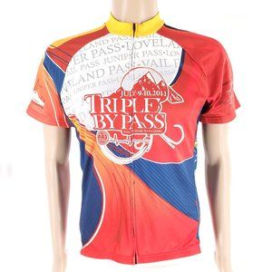 Primal Men Colorado Triple Bypass 2011 Cycling Jersey Full Zip Red Blue Size L